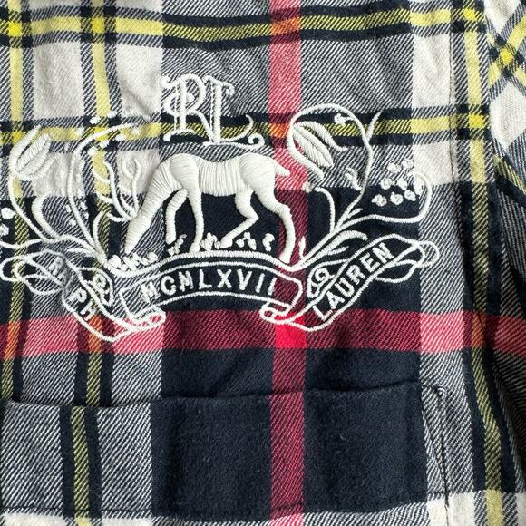 Ralph Lauren Madres Plaid Deer Crest Logo MCMLXVII Navy Red Button Front Shirt - Picture 7 of 8
